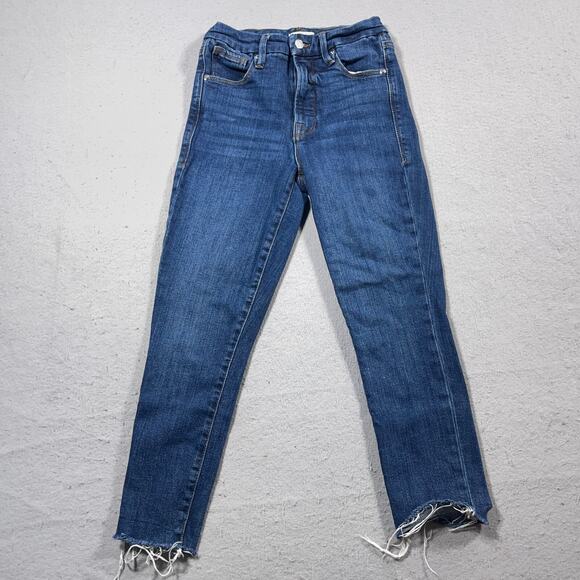 Good American Jeans Women 2/26 Indigo306 Raw Hem High‎ Rise Stretch Denim - Picture 1 of 10